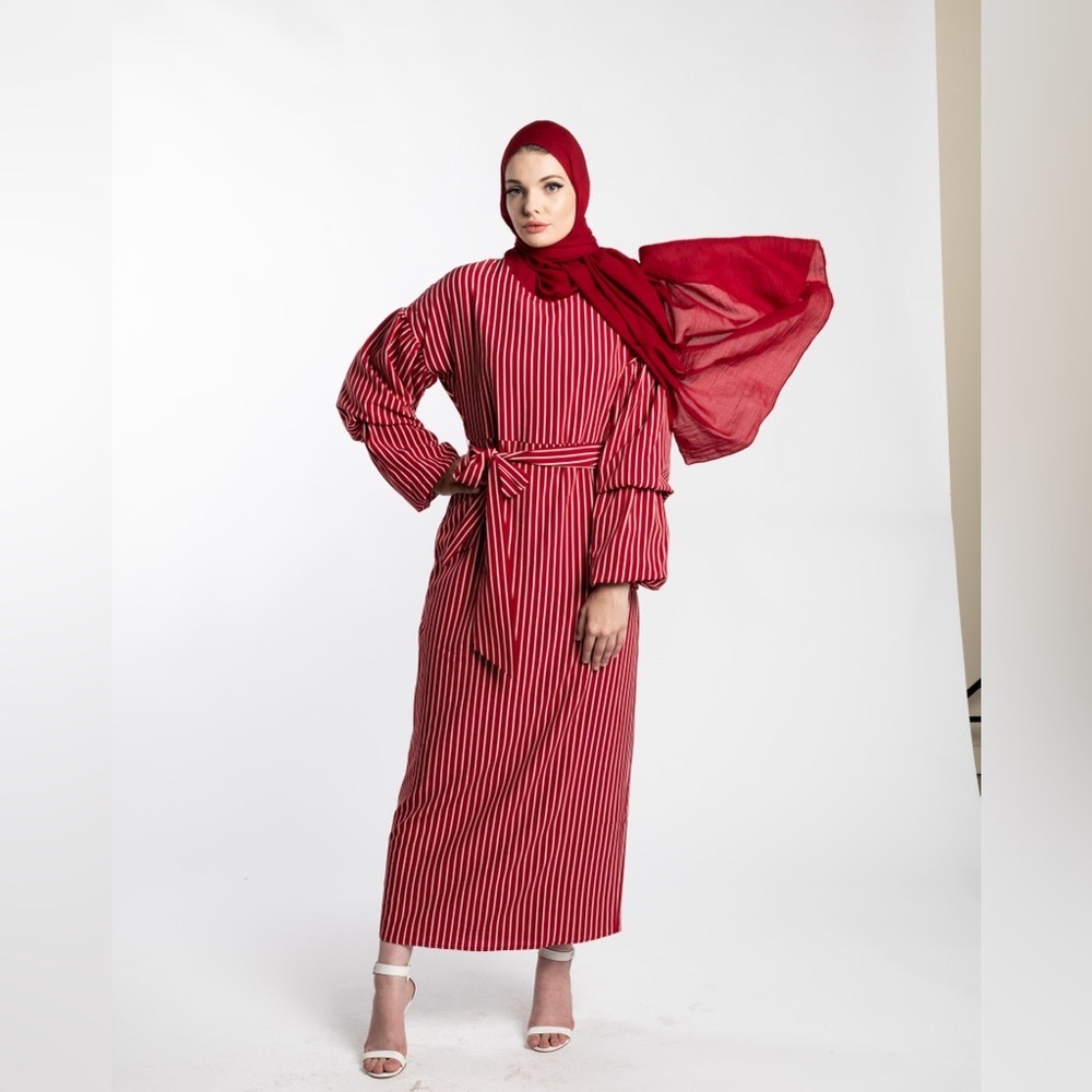 Pinstripe Maroon long sleeve Pencil Maxi Dress
